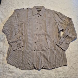 Nicole Miller men's XL long sleeve shirt tan & black stripe VGUC